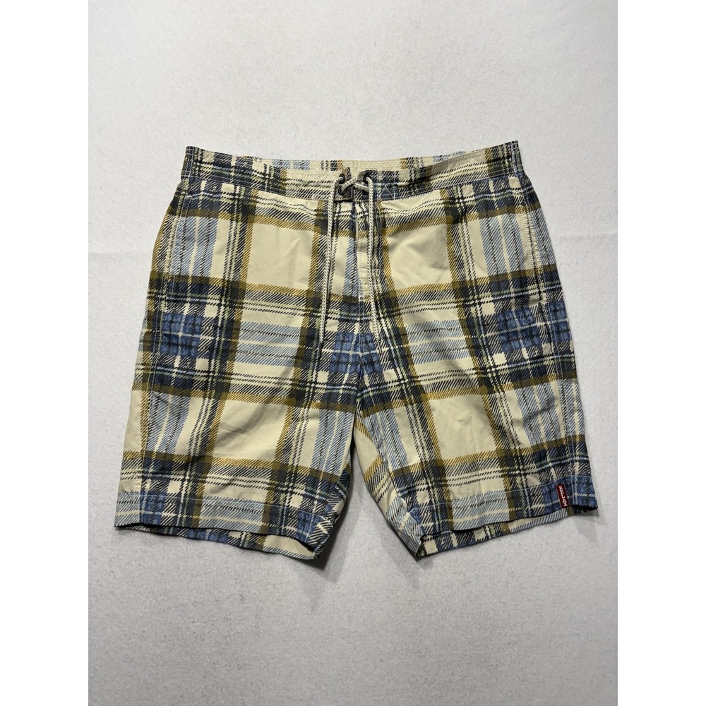 Tommy Bahama Swim Shorts Mens Large Beige Plaid Elastic Waist Lined Lightweight